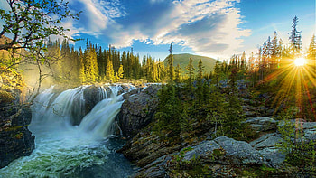 Meltwater in Hemsedal, Norway, trees, landscape, sky, scandinavia, clouds HD wallpaper