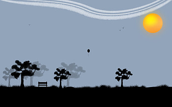 Trees, Grass, Sun, Vector, Shadow, Ball, Bench, Bead HD wallpaper
