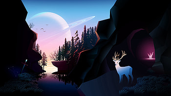 Landscape, Rivers, Art, Vector, Rocks, Forest, Planet HD wallpaper