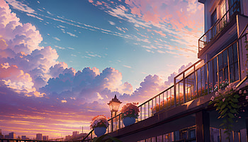 AI Art: Serene Sunset Balcony, AI Art HD wallpaper