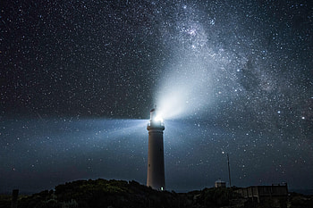 Night, Dark, Shine, Light, Starry Sky, Lighthouse HD wallpaper