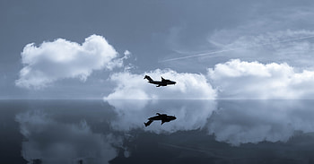 Sky, Clouds, Reflection, Miscellanea, Miscellaneous, Flight, Plane, Airplane, Mirror, Mirrored HD wallpaper