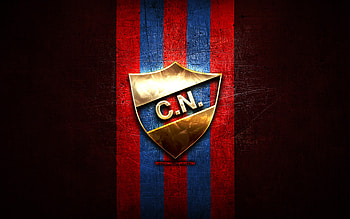 Club Nacional FC, golden logo, Paraguayan Primera Division, red metal background, football, Venezuelan football club, Nacional Asuncion FC, Club Nacional logo, soccer, Venezuelan Primera Division, Club Nacional HD wallpaper