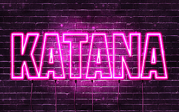 Happy Birtay Katana, , pink neon lights, Katana name, creative, Katana Happy Birtay, Katana Birtay, popular japanese female names, with Katana name, Katana HD wallpaper