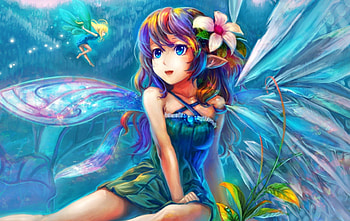 Fairy, blue, wings, anime, macchiato, girl, manga HD wallpaper