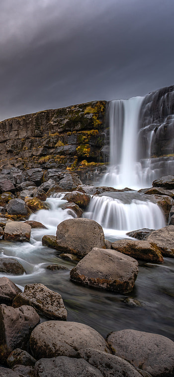 Thingvellir National Park, Rocks waterfall, XS Max, Backgrounds HD phone wallpaper
