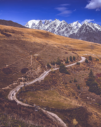 Nature, Mountains, Road, Snow Covered, Snowbound, Slope, Winding, Sinuous HD phone wallpaper