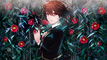 Flowers, outdoor, beautiful, anime girl HD wallpaper