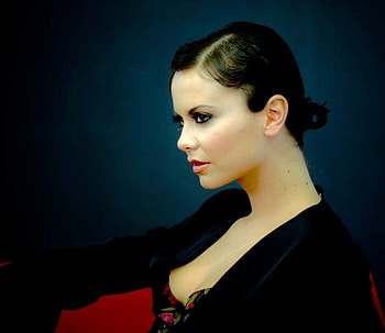 The classic, black dress, profile, ivory skin, beautiful woman, sleek black hair HD wallpaper