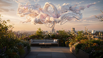 Skybound Rooftop Garden —, Cityscape, Cloud, Sculpture HD wallpaper