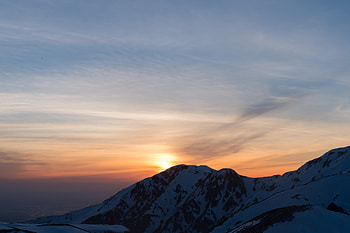 Nature, Sunset, Sky, Mountains, Snow Covered, Snowbound HD wallpaper