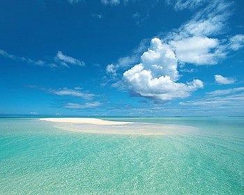 Shallow Waters Bora Bora, blue, island, white, clouds, sky, water, ocean, beach HD wallpaper
