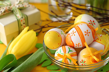 Easter, flowers, tulips, eggs HD wallpaper