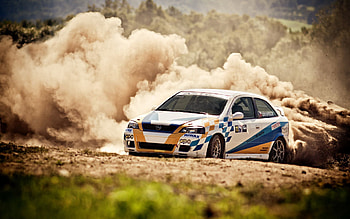 Sports, Trees, Grass, Opel, Dust, Race HD wallpaper