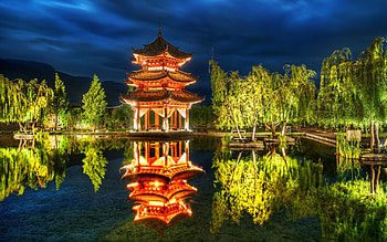 Japan, reflecting, building, lake, tree HD wallpaper