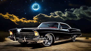 Classic ride, AI Art, classic car, night, vehicle, Classic, full moon HD wallpaper