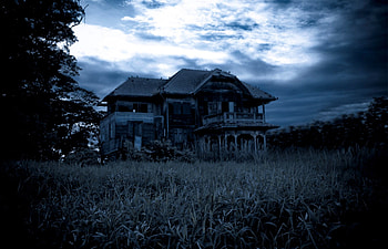 Old Scary House, SKy, House, CLouds, Grass, Mercer, Old HD wallpaper