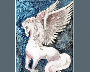 Hand Drawn Pegasus, blue, wings, fantasy background, winged, framed, centered, illustration HD wallpaper