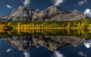 Wedge Pond, Mountain Lake, Autumn, Evening, Canadian Rockies, Mountain Landscape, Forest, Alberta, Canada HD wallpaper