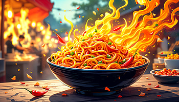 Fiery Noodles: A Stunning Ultra, Noodles, food, flame, cuisine HD wallpaper
