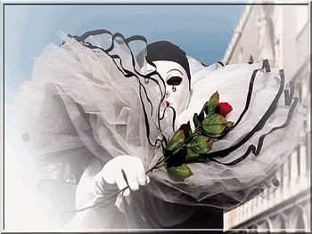 Pierrot, rose, sad, venice, clown HD wallpaper