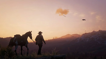 Red Dead Redemption 2 - Peaceful walk, horse, cowboy, Arthur Morgan, sunset, video game, Red Dead Redemption 2 HD wallpaper