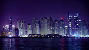 Cities, Water, Night, Architecture, Building, Lights, Night City HD wallpaper