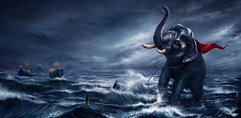 :), fantasy, elephant, alokjith thulaserdharan musth, water, vara, night, boat, sea, dark, summer HD wallpaper