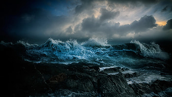 Earth - Wave Earth Ocean Blue Dark Cloud Rock HD wallpaper