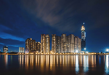 Cities, Shore, Bank, Night City, Panorama HD wallpaper