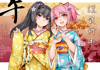 Modoka X Akemi, anime girl, kimono, akemi, modoka, anime HD wallpaper