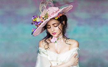 Spring Beauty, softness, sweet, model, brunette, feminine, spring, woman, lovely, vintage, hat, female HD wallpaper