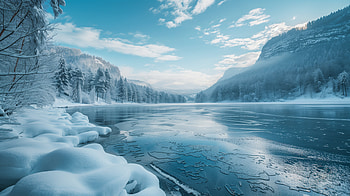 Frozen Serenity: of a Snowy Mountain Lake, frozen lake, sky, snow, mountain, Snowy Mountain HD wallpaper