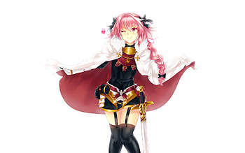 Astolfo (Fate/apocrypha), Anime, Fate/apocrypha, Black Dress, Braid, Dress, Rider Of Black (Fate/apocrypha), Sword, Thigh Highs, Weapon, Wink, Fate Series HD wallpaper