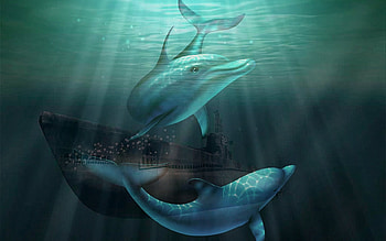 Diving Diving Diving, submarines, abstract, fantasy, dolphin HD wallpaper