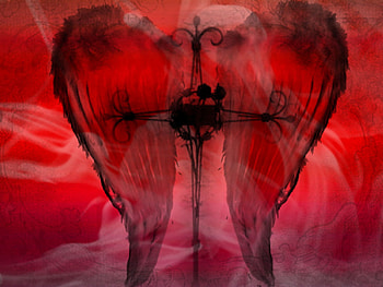 Angel, wings, cross, red HD wallpaper