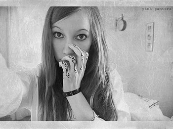 Pink Pantara Girl, bones, tattoo, goth, woman, female HD wallpaper