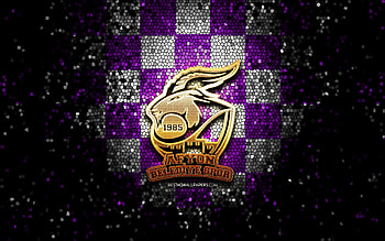 Afyon Belediye SK, glitter logo, Basketbol Super Ligi, violet white checkered background, basketball, turkish basketball team, Afyon Belediye SK logo, mosaic art, Turkey, Afyon Belediye HD wallpaper