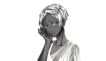 Simple art, black and white, Cairngorm, Houseki no Kuni HD wallpaper