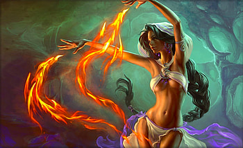 Belly Dance, art, , girl, woman, digital, fantasy, pretty, belly dancer, fire HD wallpaper