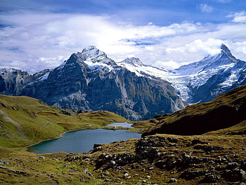 Nature, Grass, Stones, Mountains, Lake, Switzerland HD wallpaper