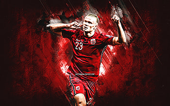 Erling Braut Haaland, Norway national football team, red stone background, Haaland art, Norwegian footballer, Norway, football HD wallpaper
