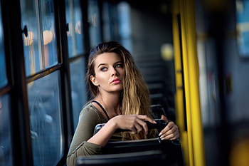 Girl In Bus Sitting Looking Back , girls, blonde, bus, model HD wallpaper