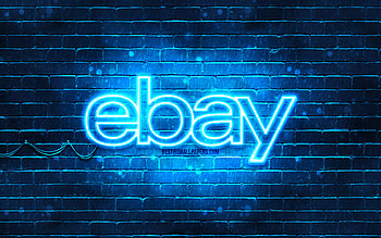 Ebay blue logo, , blue brickwall, Ebay logo, brands, Ebay neon logo, Ebay HD wallpaper
