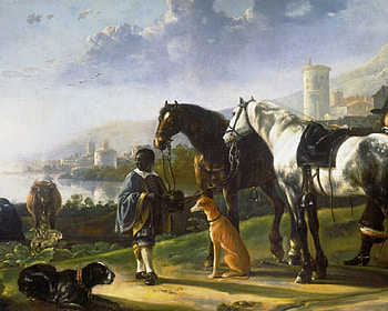 Aelbert Cuyp - Page with Two Horses, landscape, painting, dutch, seventeenth century HD wallpaper