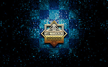 HFX Wanderers FC, glitter logo, Canadian Premier League, blue checkered background, soccer, canadian football club, HFX Wanderers logo, mosaic art, football, FC HFX Wanderers HD wallpaper
