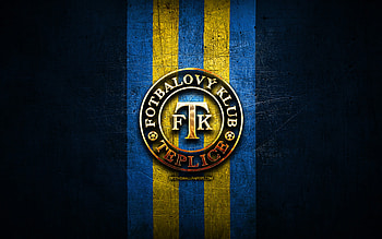 Teplice FC, golden logo, Czech First League, blue metal background, football, czech football club, Teplice FC logo, soccer, FK Teplice HD wallpaper