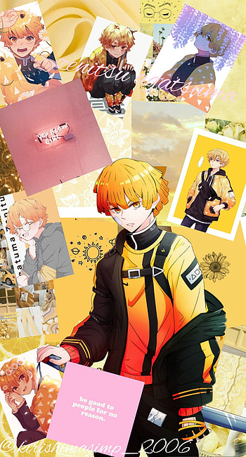Zenitsu agatsuma, orange, pink, cute, anime HD phone wallpaper