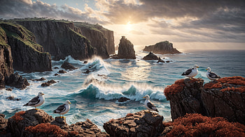 Sea Shore, sea, shore, seagull, sun, wave HD wallpaper