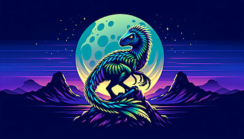 Mystical Moonlight Dinosaur, dinosaur, velociraptor, moon, mountain HD wallpaper